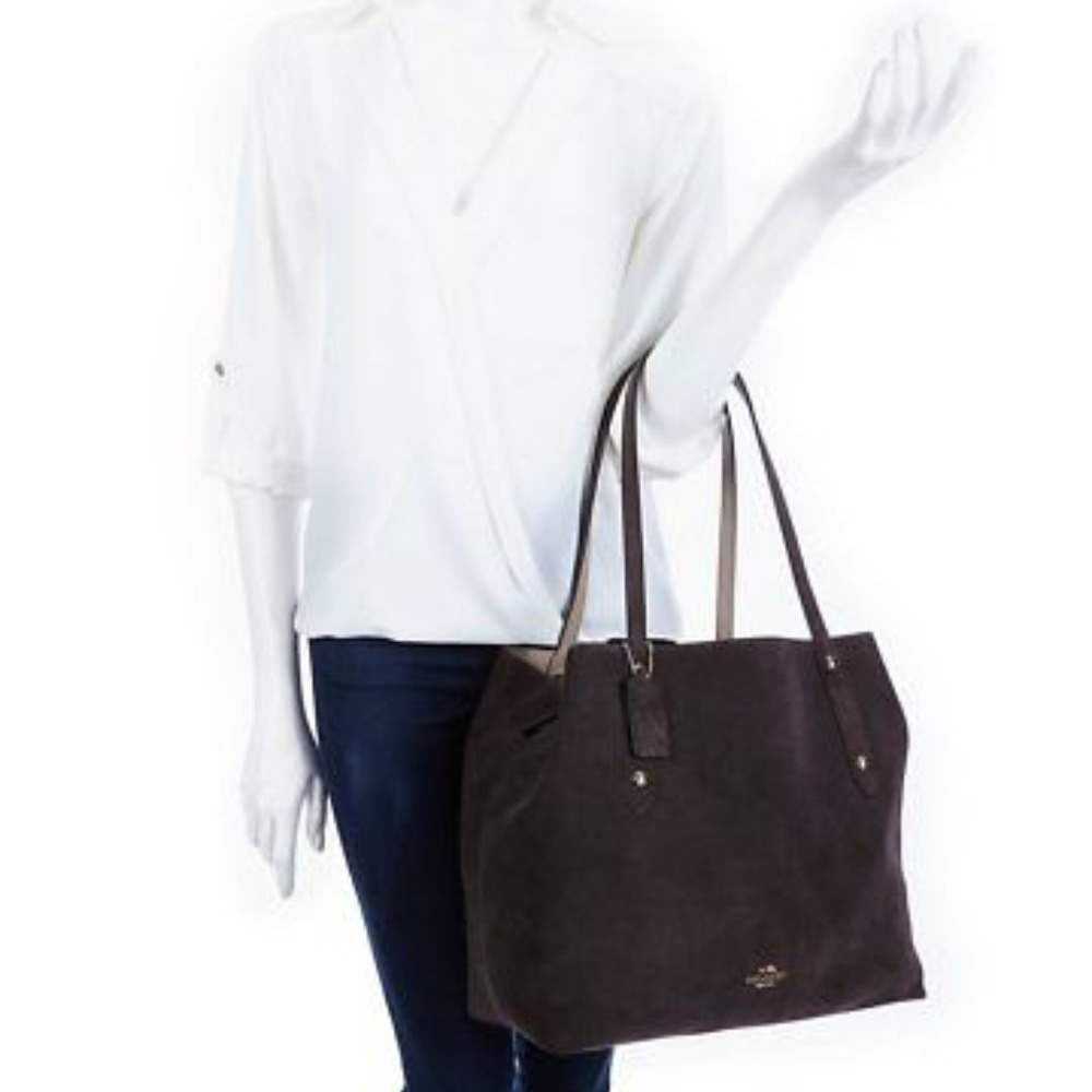 Coach Suede Large Market Tote in Chestnut Stone